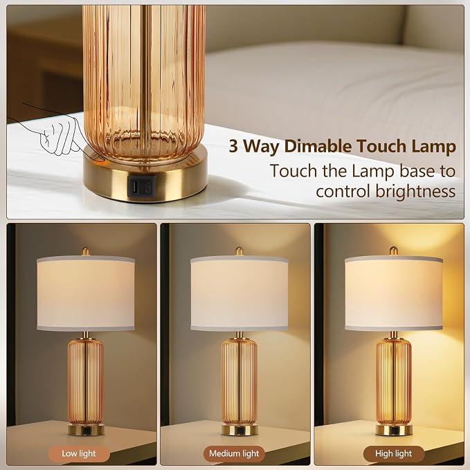 Table Lamps Set of 2 with Touch Control, 3-Way Dimmable Nightstand Lamp with - Image 2