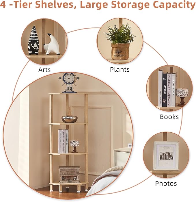 YUFAM 4-Tier Corner Shelf with Sturdy 5-Leg Base, Wooden Corner Bookshelf - Image 9