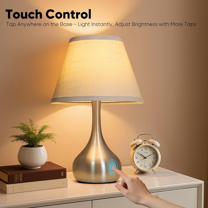 Touch Table Lamp for Bedroom Set of 2, 3-Way Dimmable Bedside Lamp for - Image 2