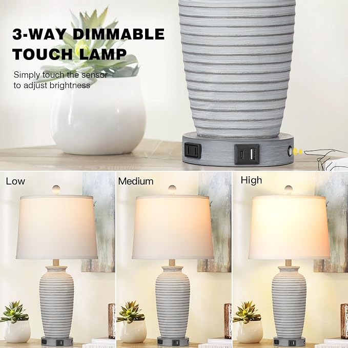 CINSARY 25" Farmhouse Jar Table Lamps Set of 2, 3 Way Touch Control Rustic - Image 3