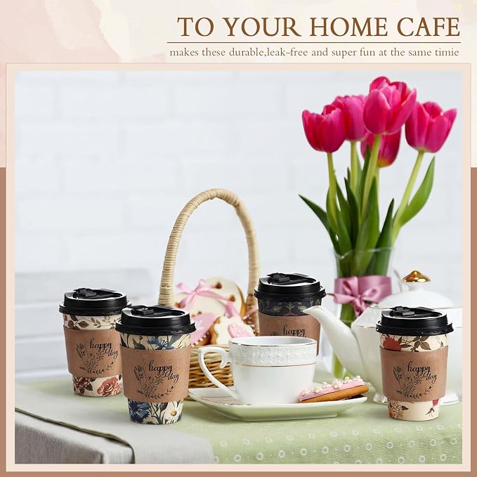 Remerry 100 Pcs 12oz Floral Disposable Coffee Cups - Image 5