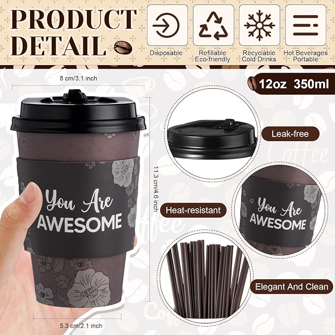 Ziliny 100 Sets 12 oz Disposable Coffee Cups - Image 3