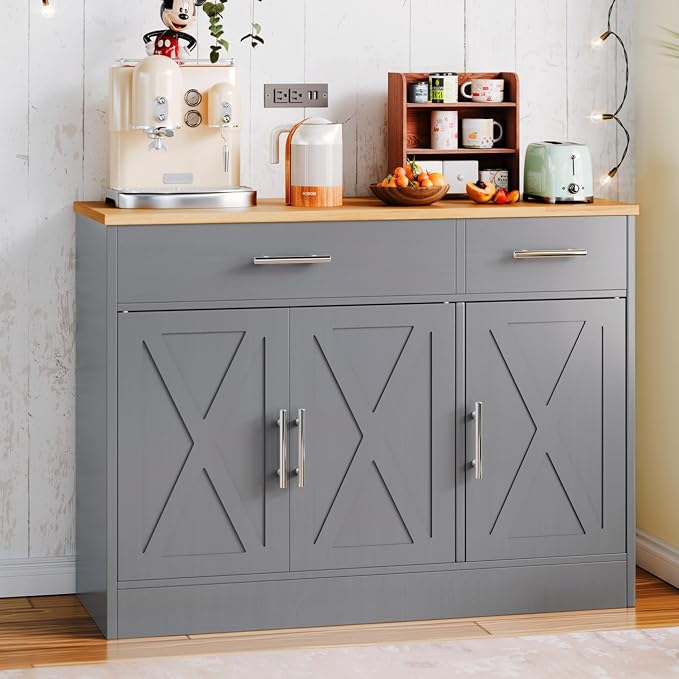 SUNLEI Kitchen Buffet Sideboard Cabinet, Wooden Storage - Image 9