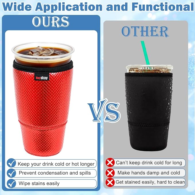 HEYSKAY Insulated Coffee Cup Sleeves Reusable Neoprene PU Leather Iced Coffee - Image 4