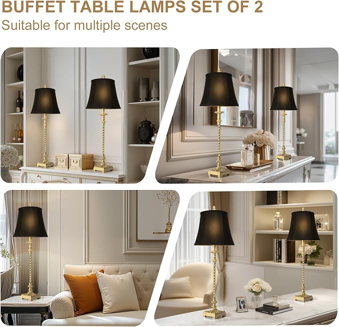 33'' Tall Vintage Table Lamp Set of 2, Candle Stick Buffet Lamps - Image 5
