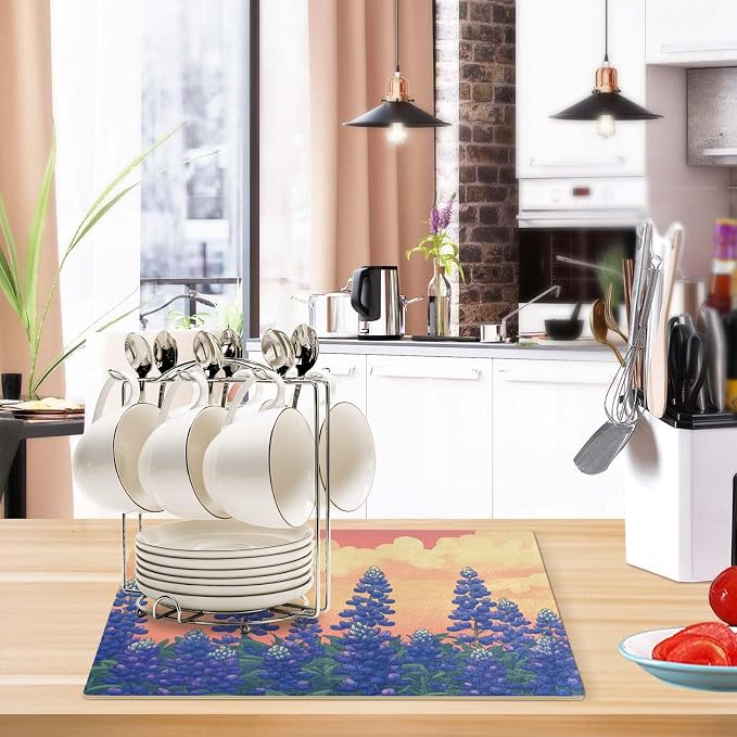 Cute Bluebonnet and Sky Coffee Mat Coffee Bar Maker Station Pot Spill Machine - Image 5