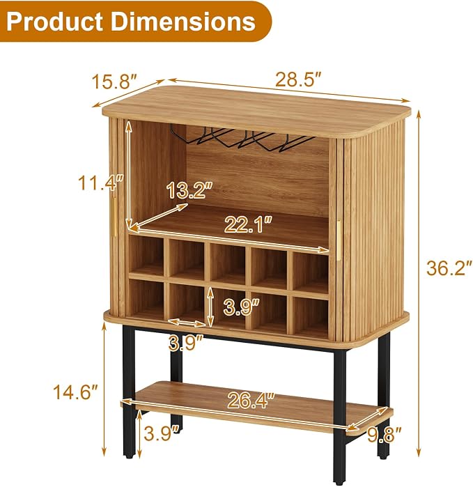 Wine Cabinet with Storage, Liquor Cabinet with Sliding Doors & Open Wine Rack - Image 2