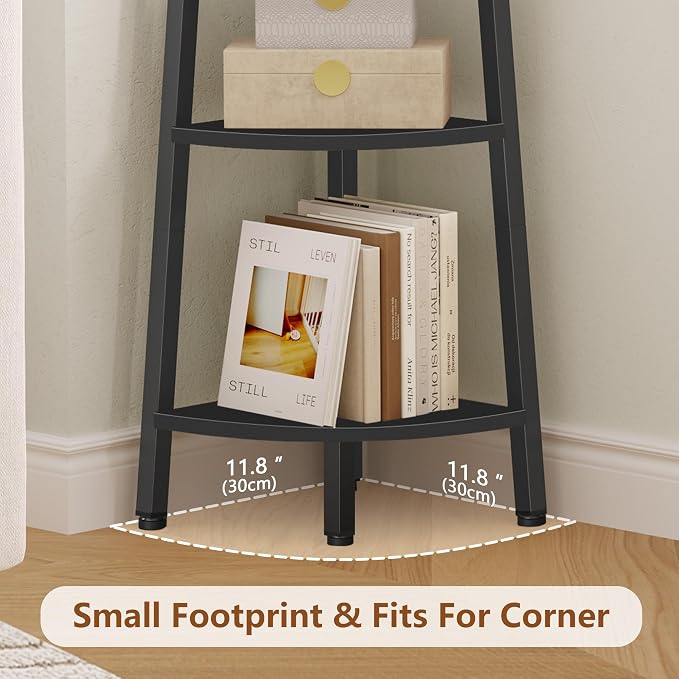 Hoctieon Corner Shelf, 6-Tier Corner Bookshelf, Rustic Ladder Shelf, Industrial - Image 3