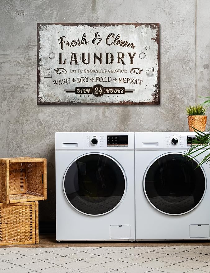 IPIC - Rustic Laundry Sign Wash Dry Fold Repeat, Large Canvas Wall Art - Image 4