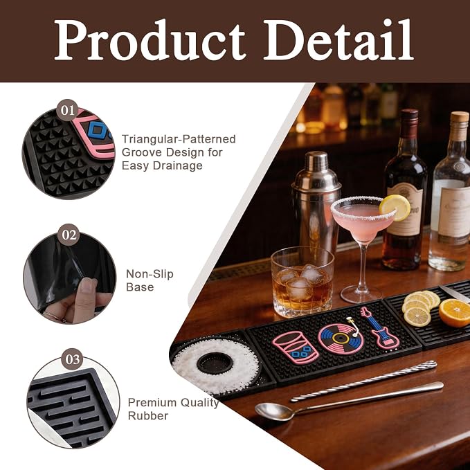 Bar Mat 3-in-1 Non-Slip Bartender Mat, Bar Accessories Countertop Mat 24 x 6 - Image 3