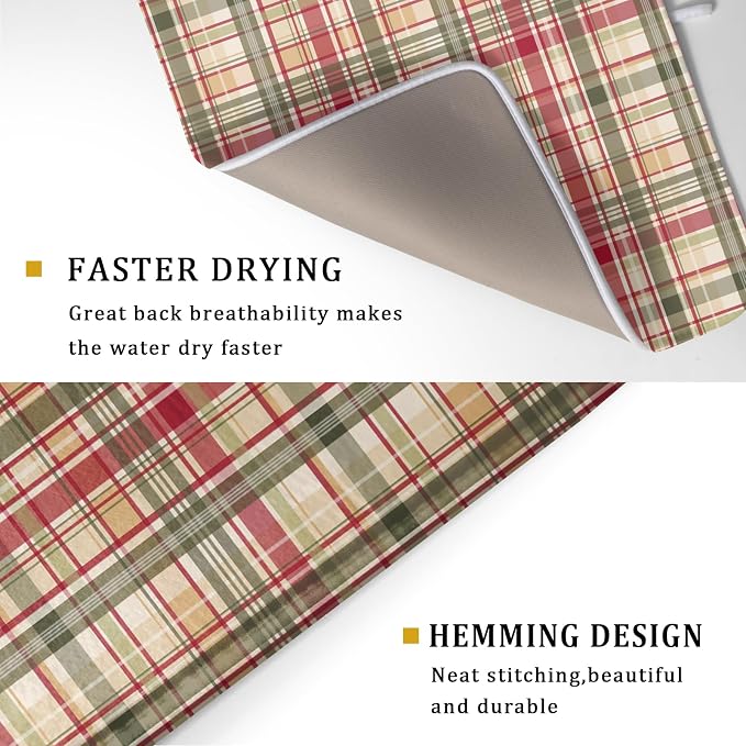 Giwawa Autumn Decorative Dish Drying Mat, Fall Buffalo Plaids Checkered Dish - Image 3