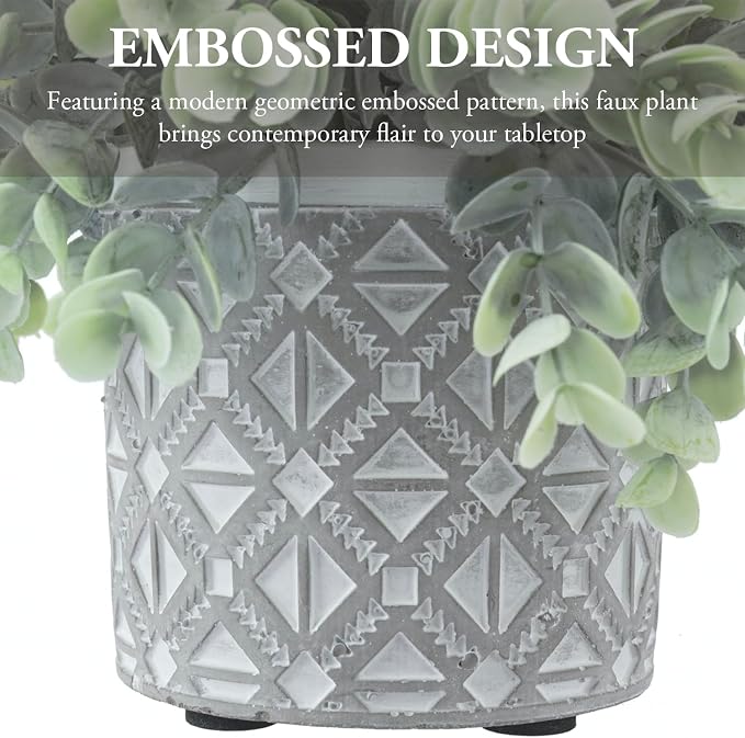 MyGift Artificial Eucalyptus Plant in Modern Gray Concrete Pots - Image 2