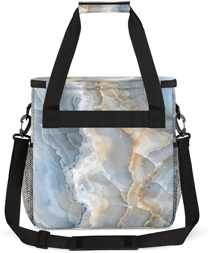 Marble Abstract White Coffee Maker Carring Bag, Large Insulated Storage - Image 5