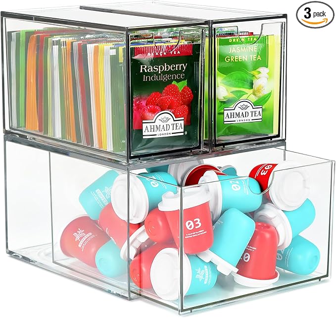 3 Tea and Coffee Organizer and Storage, Acrylic Tea Bag Holder Organizer by LANLISA