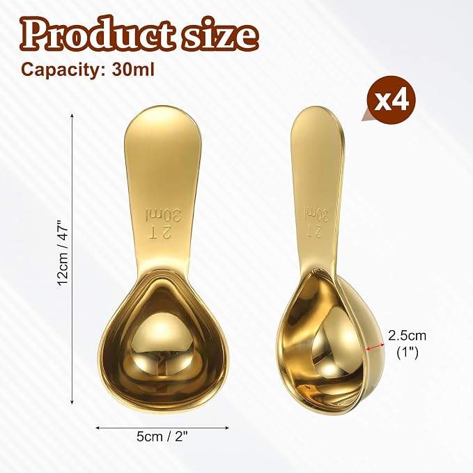 uxcell 4Pcs Stainless Steel Coffee Scoop, 30ml Short Handle Measuring Spoon - Image 2
