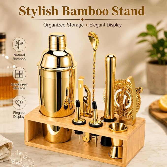 Gold Cocktail Shaker Set, Premium 18/8 Stainless Steel Mixology Bartender Kit - Image 5