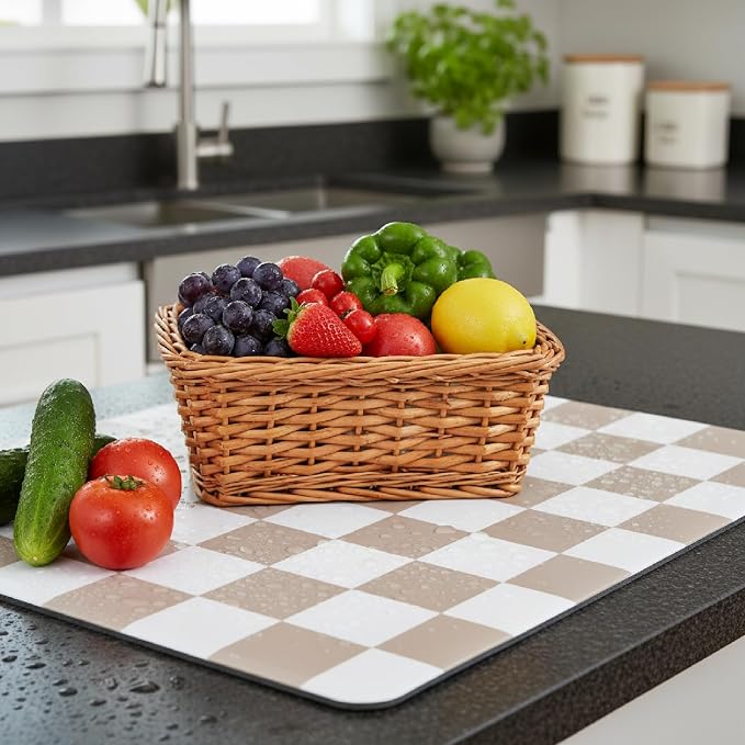 1-Piece Checkered Dish Drying Mat, Absorbent ​Kitchen Counter​ Protector - Image 6