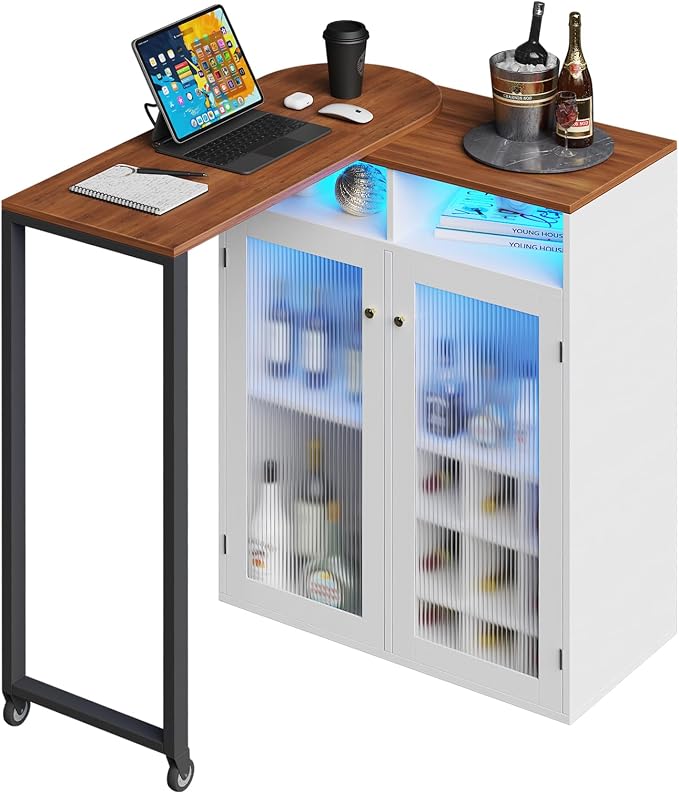 Home Bar Unit with Charging Station & Lights & Storage Mini Corner Bar Table by Amzzar