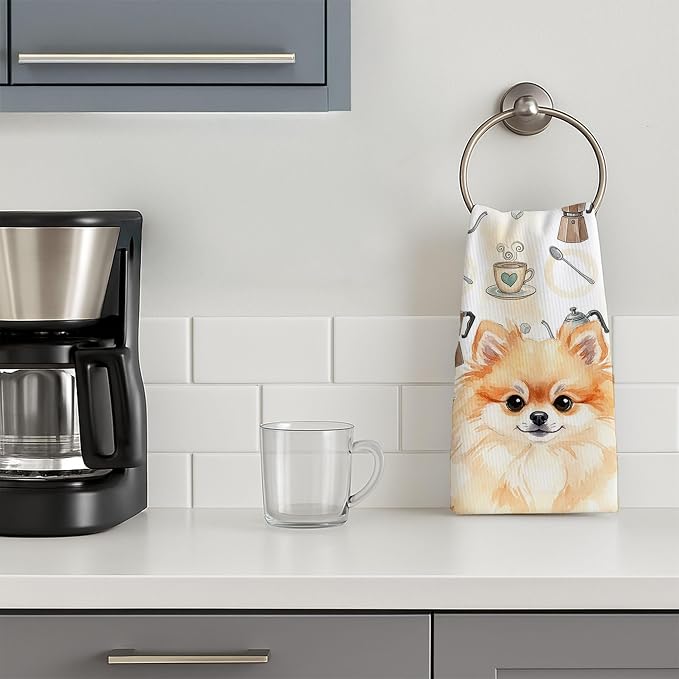 Caroline's Treasures Pomeranian Coffee Bar Kitchen Towel Velour Plush Front and - Image 3