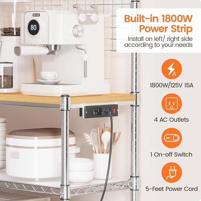 Leteuke Bakers Rack with Power Outlet & Storage, 36 Inch Microwave Stand - Image 3