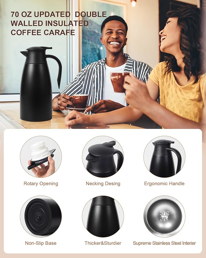 70Oz Thermal Coffee Carafe for keeping hot, Airpot Insulated Carafe Stainless - Image 5