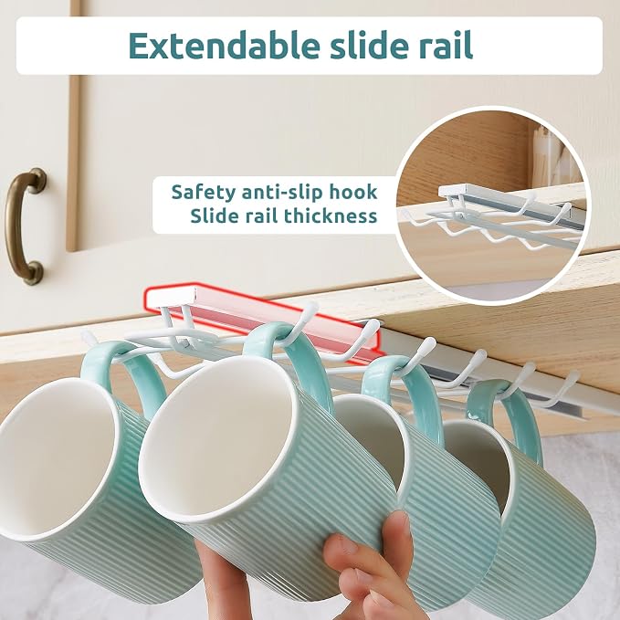 LiaMeE Sliding Mug Hooks Under Cabinet - Image 3