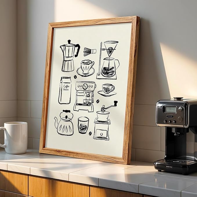 Framed Modern Kitchen Wall Art 08x10 inch Black and White Minimalist Coffee - Image 4