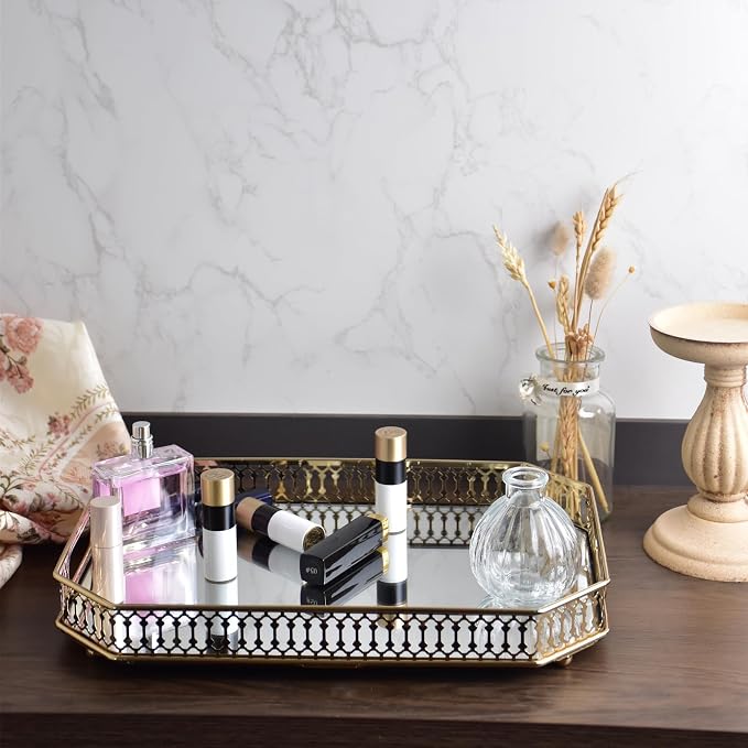 Bar Cart Tray Glass and Gold Tray，Mirrored Tray - Image 5