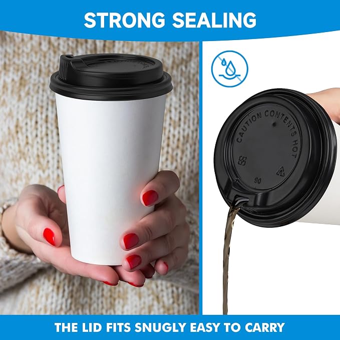 RACETOP Coffee Cups with Lids 16 oz 100 Pack, Disposable Paper Cups with Lids - Image 5