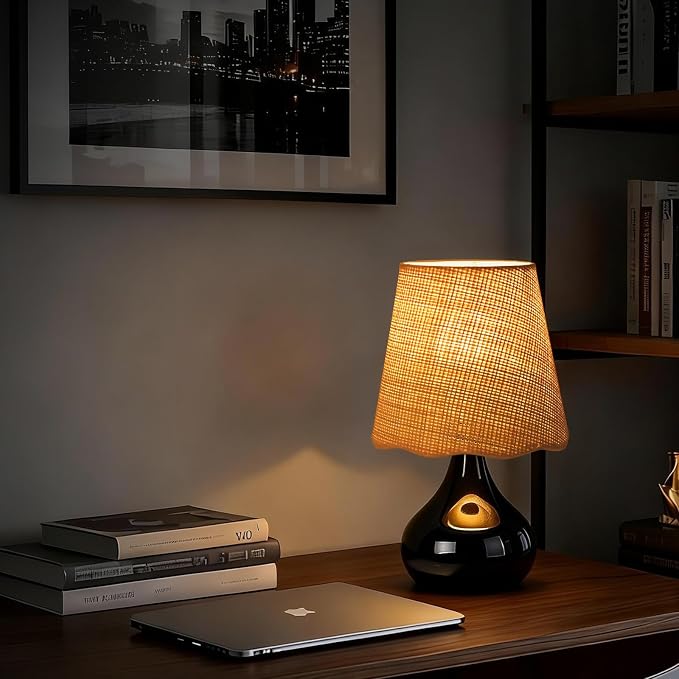 Cordless Table Lamp Rechargeable, Rattan Shade Small Table Lamps - Image 7