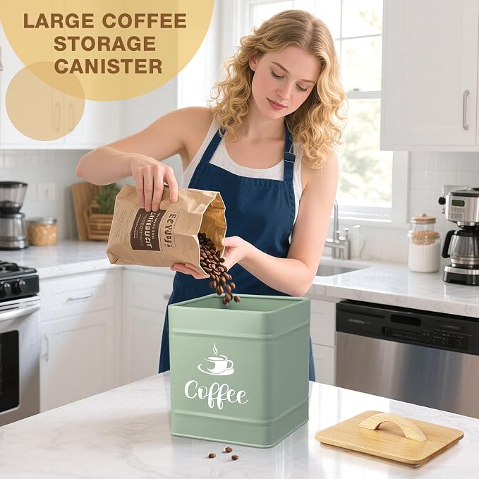 Maxdot 40 oz Turquoise Airtight Coffee Canister Large Iron Farmhouse Container - Image 4