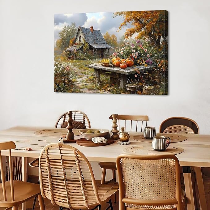 Large Country Autumn Landscape Wall Art Fall Pumpkin Picture Canvas Prints - Image 6