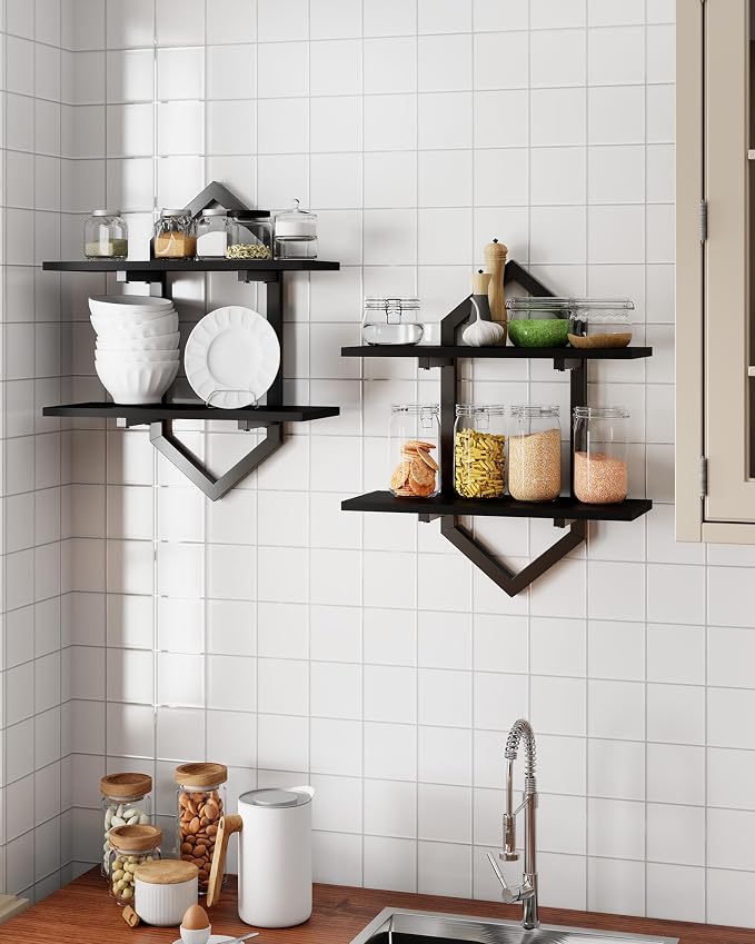 Floating Shelves, Wall Mounted Decorative Shelves, 2-Tier Modern Geometric - Image 8