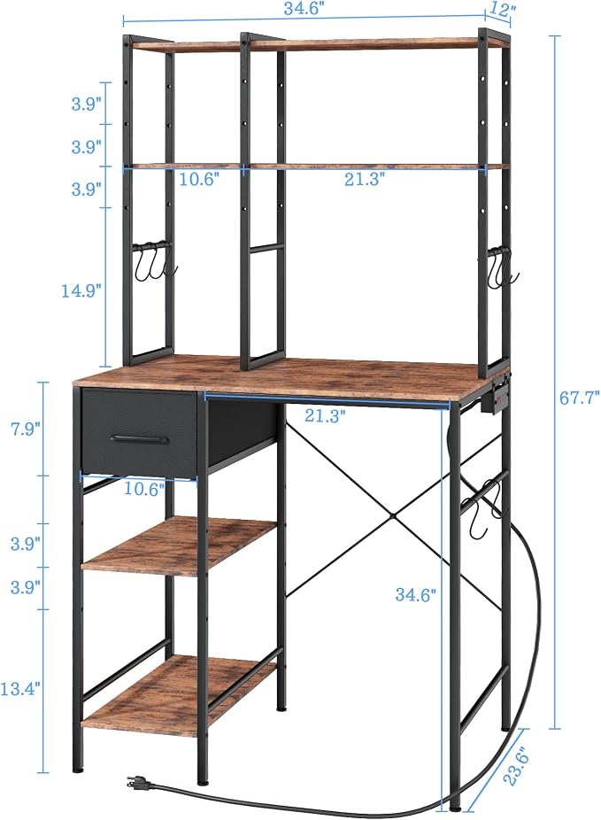 Kitchen Mini Fridge Stand with Storage, Microwave Oven Stand Table with Power - Image 8