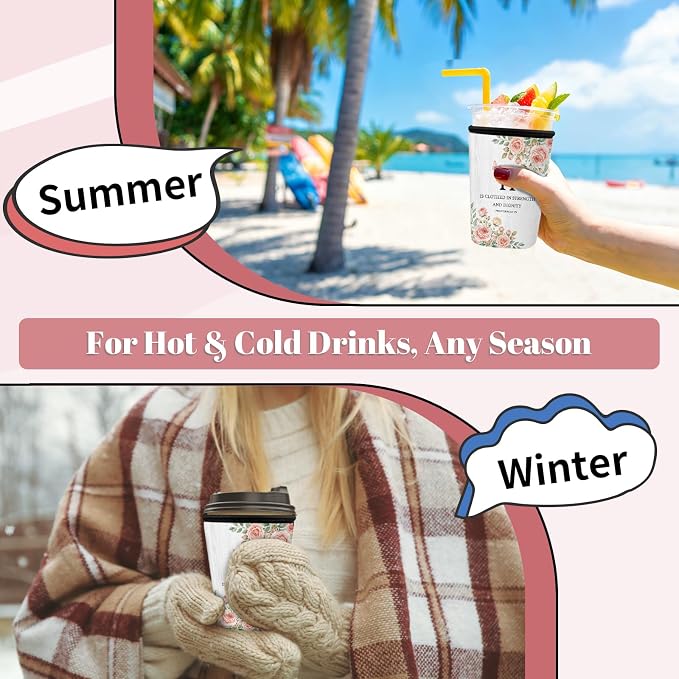 Floral Monogram Iced Coffee Cup Sleeve 3 Pack, Christian Reusable Neoprene - Image 5