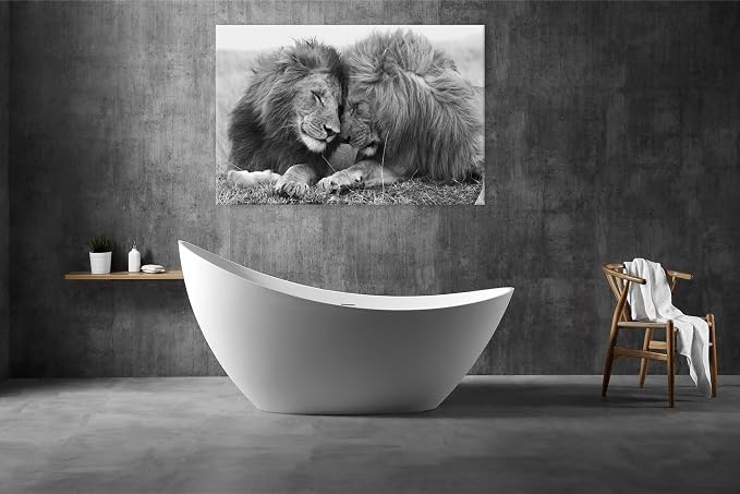 Lion and Lioness Wall Art Black and White Animal Canvas Prints Picture - Image 3