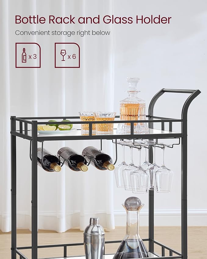 VASAGLE Bar Cart Black, Home Bar Serving Cart, Wine Cart - Image 5