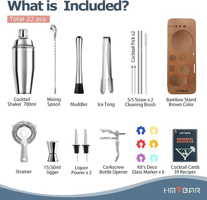 HMYBAR® 22-Piece Cocktail Shaker Set, Mixology Bartender Kit - Image 3