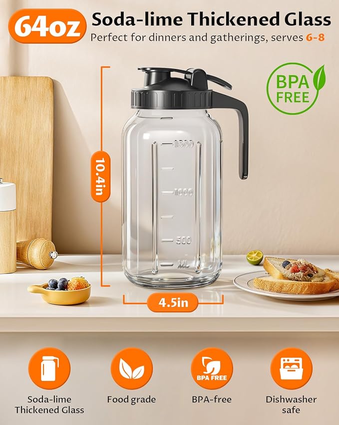 64 oz Mason Jar Pitcher – Airtight & Leakproof Glass Pitcher - Image 3