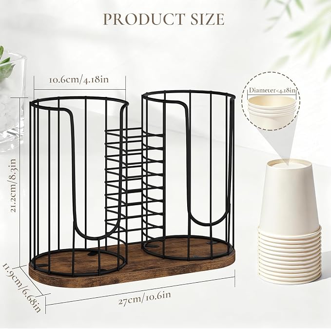 Coffee Cup Holder 18oz 3-Compartment Paper Cup Dispenser Rack - Image 2