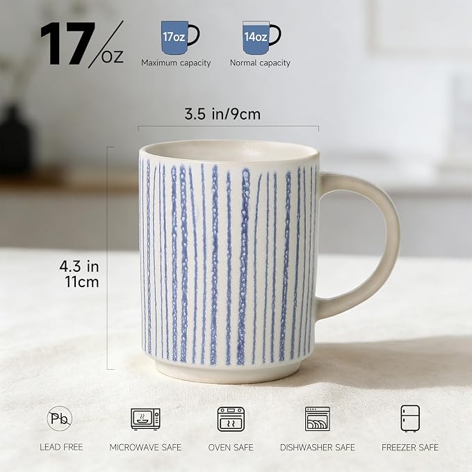 Coffee Mugs Set of 6, 17oz Ceramic Mugs - Image 2