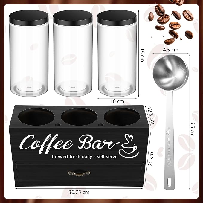 3 Pcs Coffee Bar Containers Set Include Coffee Sugar Container - Image 2