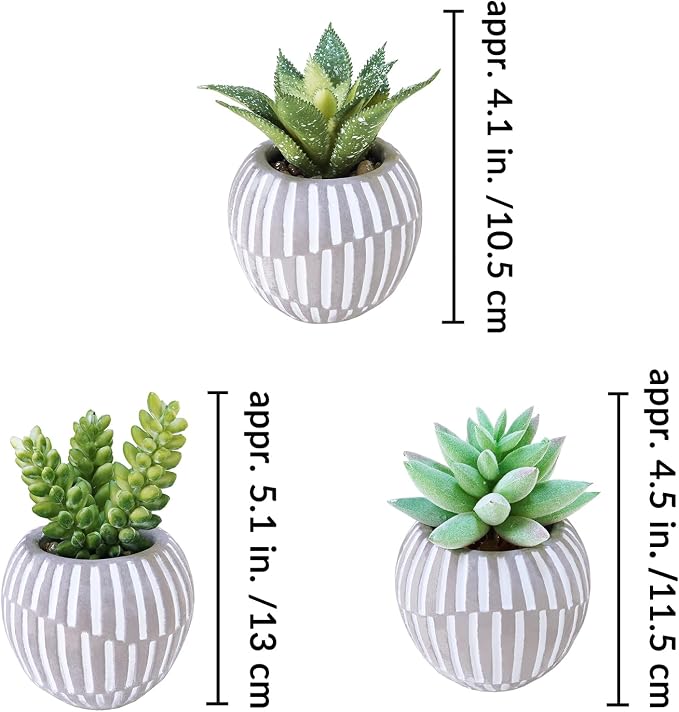 Winlyn Set of 3 Artificial Succulents Plants in Mini Gray and White Geometric - Image 2