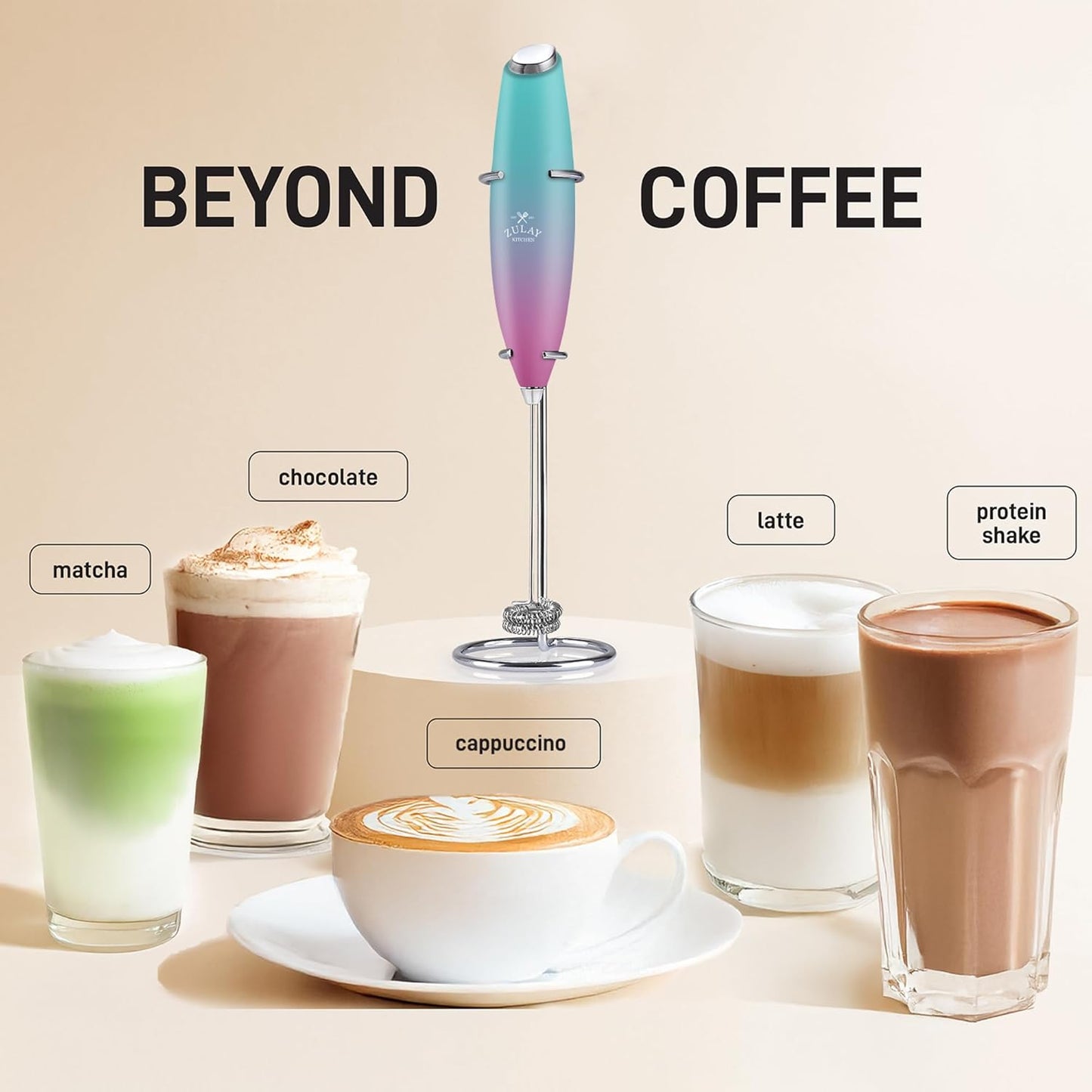 Zulay Kitchen Whisk Milk Frother with 4 Duracell Batteries - Powerful Handheld Foam Maker for Coffee, Lattes, Matcha, Hot Chocolate & Cappuccinos - Whip Creamy Froth in Seconds