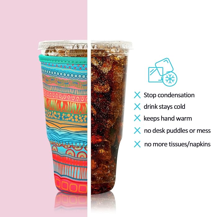 Patelai 4 Pack Reusable Iced Coffee Insulator Sleeve, Neoprene Coffee Cup Holder - Image 5