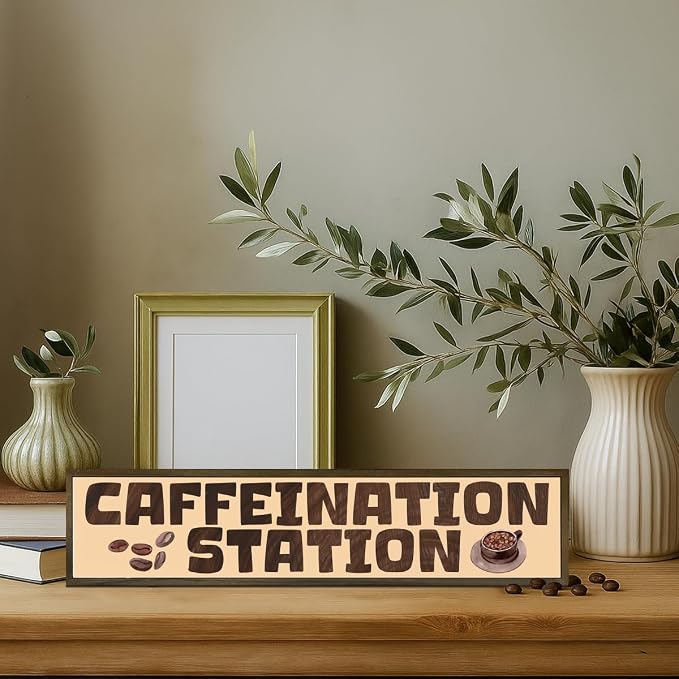 Farmhouse Coffee Bar Decor, Rustic Wood Caffeination Station Sign - Image 4