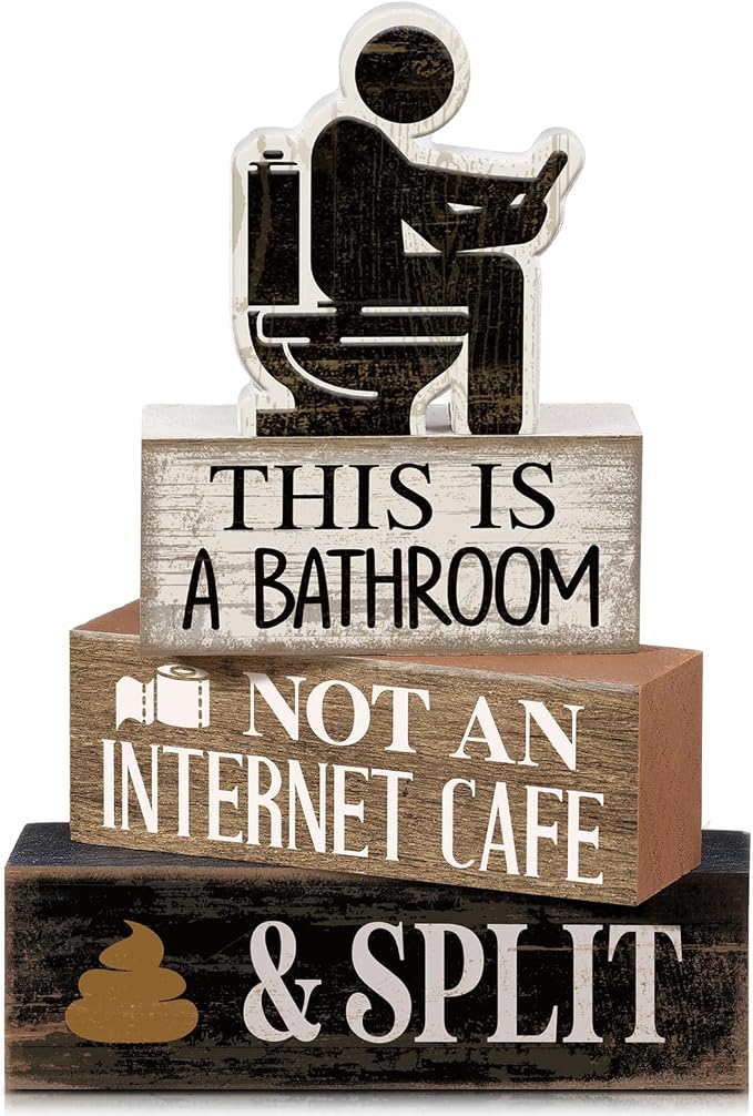 Moucuny 4 Pcs Funny Toilet Decor Sign Farmhouse Bathroom Shelf Decor and by Moucuny