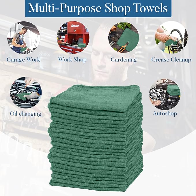 DAN RIVER Shop Towels, 50 Pack Commercial Use Green Terry Cloth Rags - Image 3