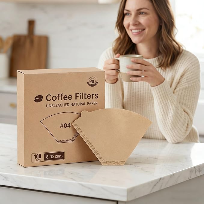 #4 Cone Coffee Filters 100 Count, Unbleached Natural Brown Paper, No Bleach No - Image 7