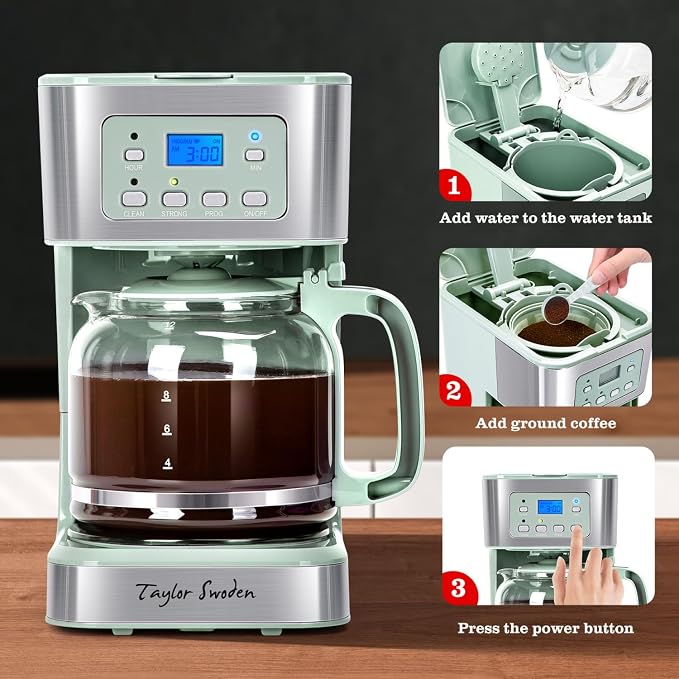 Taylor Swoden 12-Cup Programmable Coffee Maker, Regular & Strong Brew Drip - Image 8